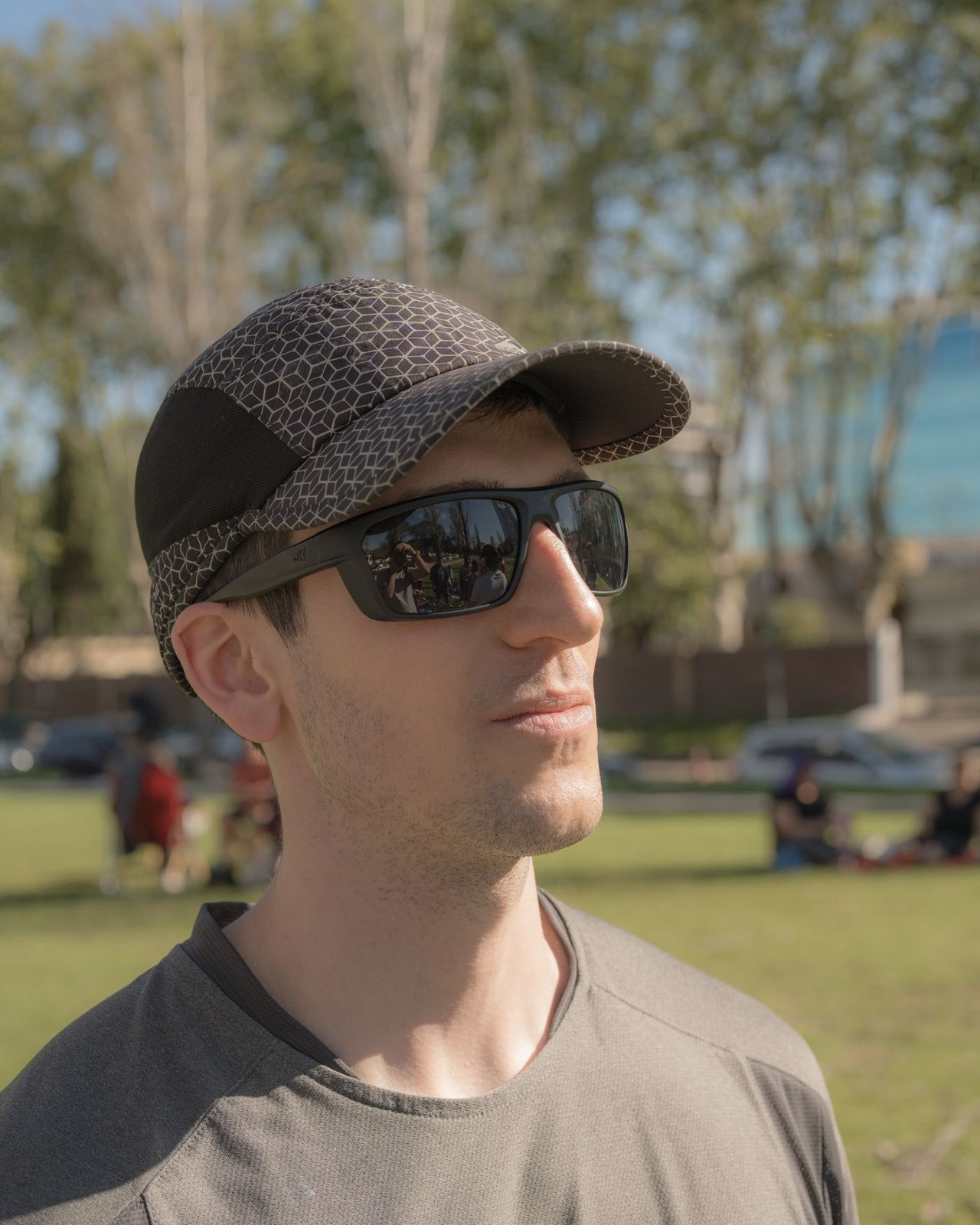 A baseball cap with a plain casual top