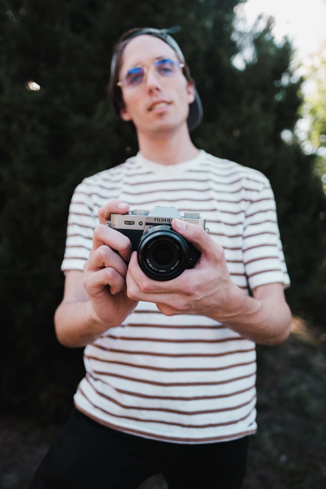 A white T-shirt with narrow horizontal stripes