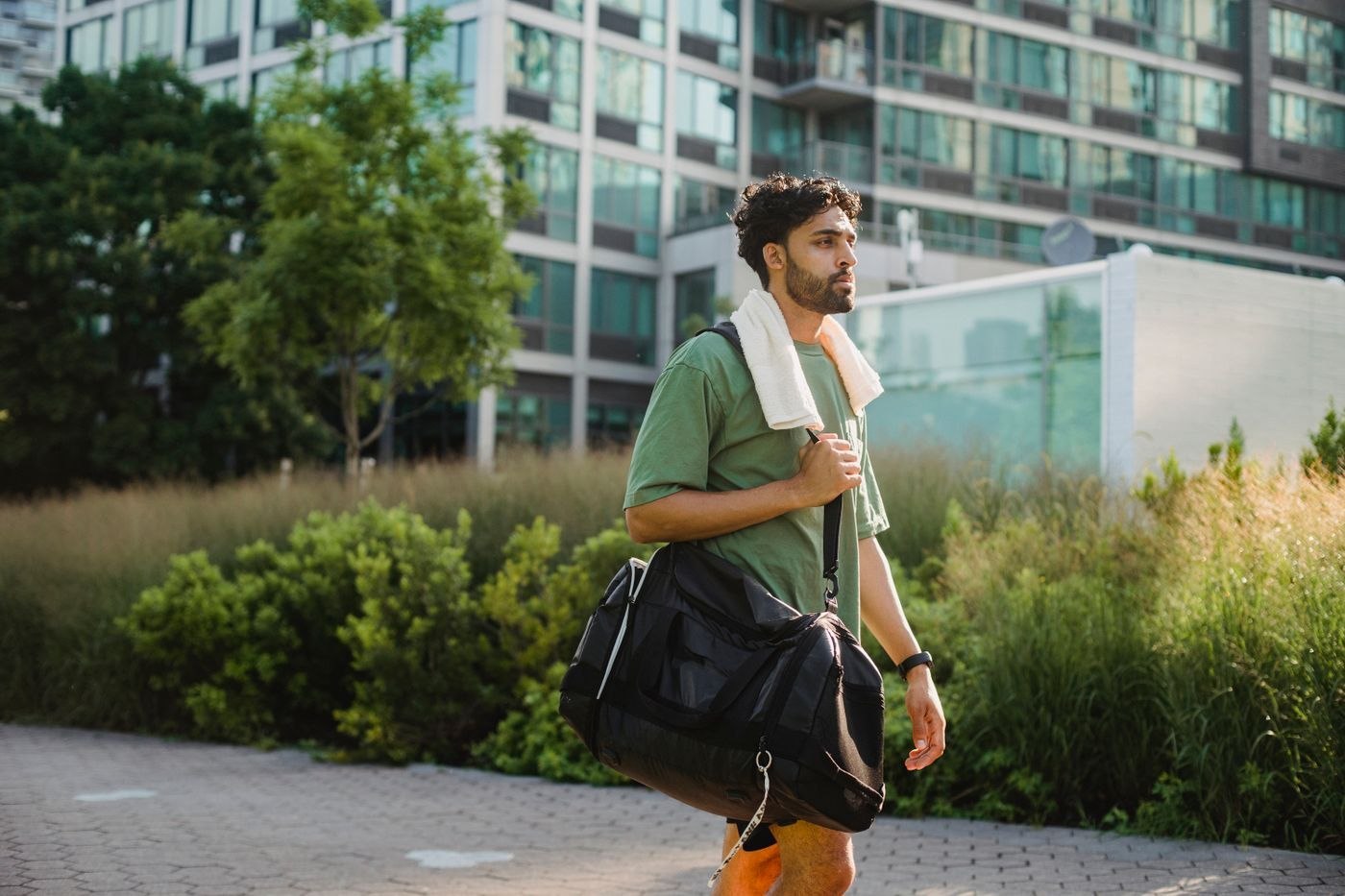 A shoulder bag carried with casual clothes