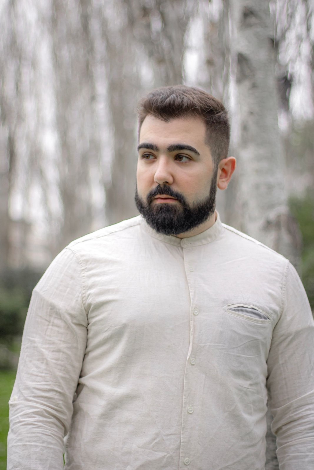 A pale long-sleeved shirt outdoors