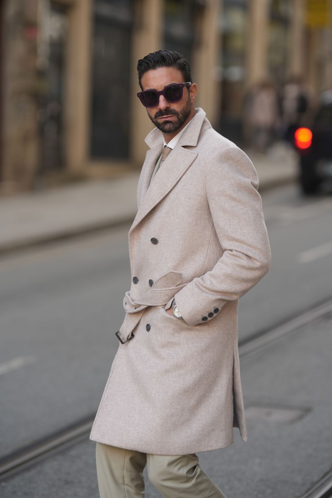 A light double-breasted winter coat