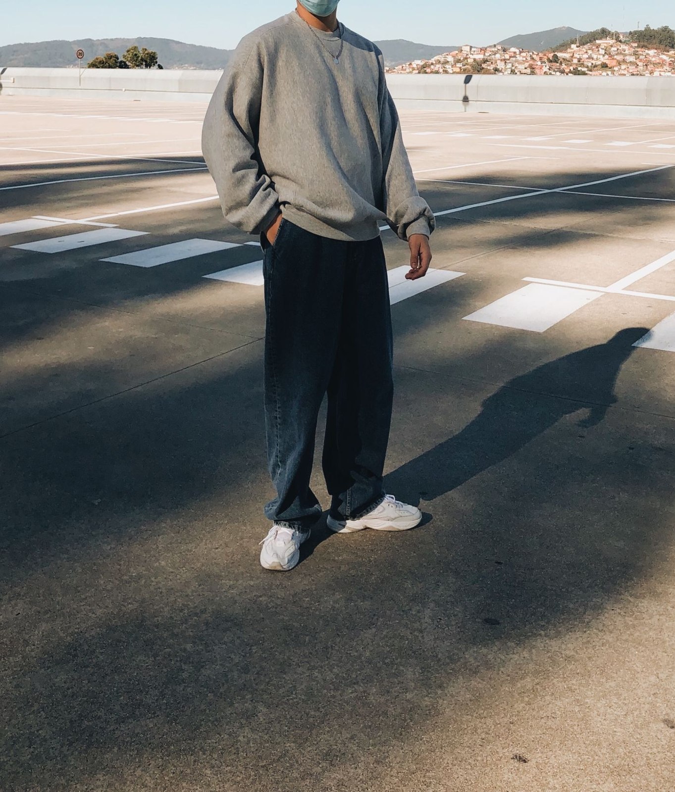 Relaxed dark trousers with straight legs