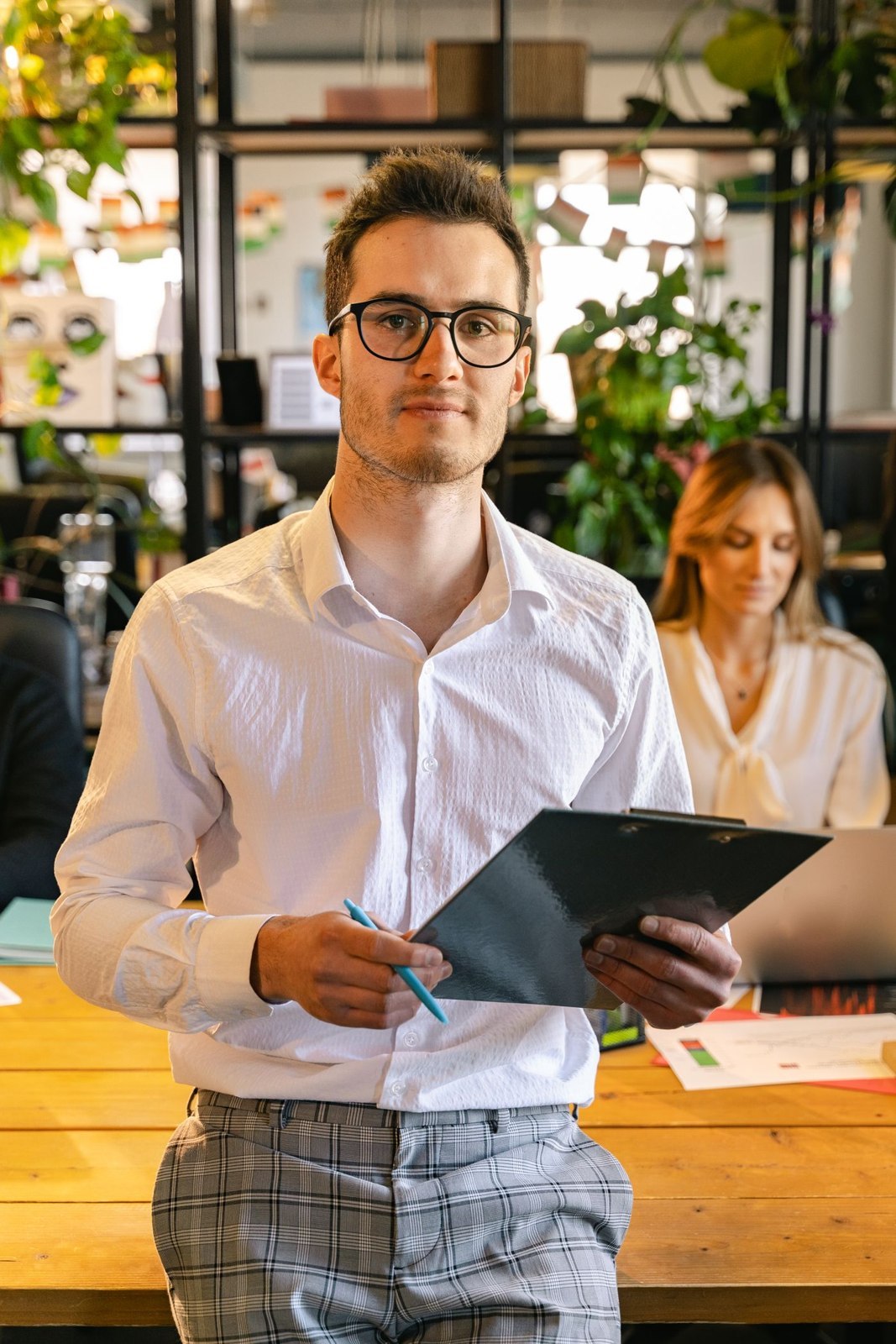 A pale shirt with everyday trousers